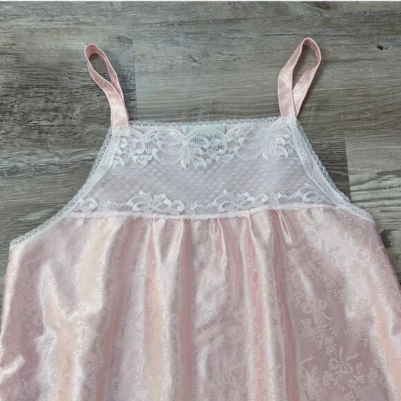 Vintage Nicole Pink Satin & Lace Nightgown ILGWU Made in USA | Size M - Picture 2 of 8